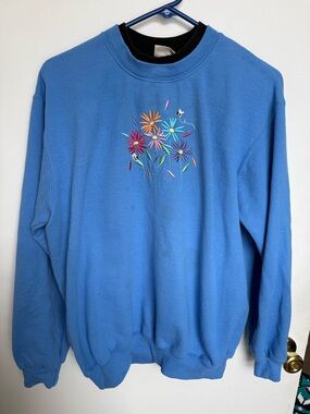 Top Stitch by Morning Sun Spring Flowers Double Collar Grandma Crewneck
